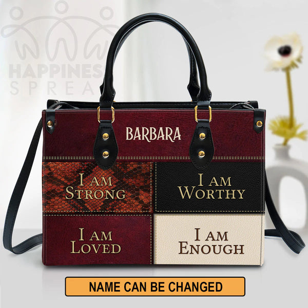 Personalized 'I Am Strong' Christian Leather Tote