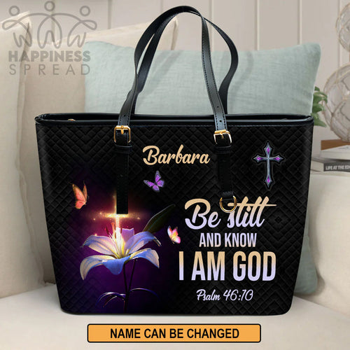 Be Still And Know Personalized Leather Tote Bag