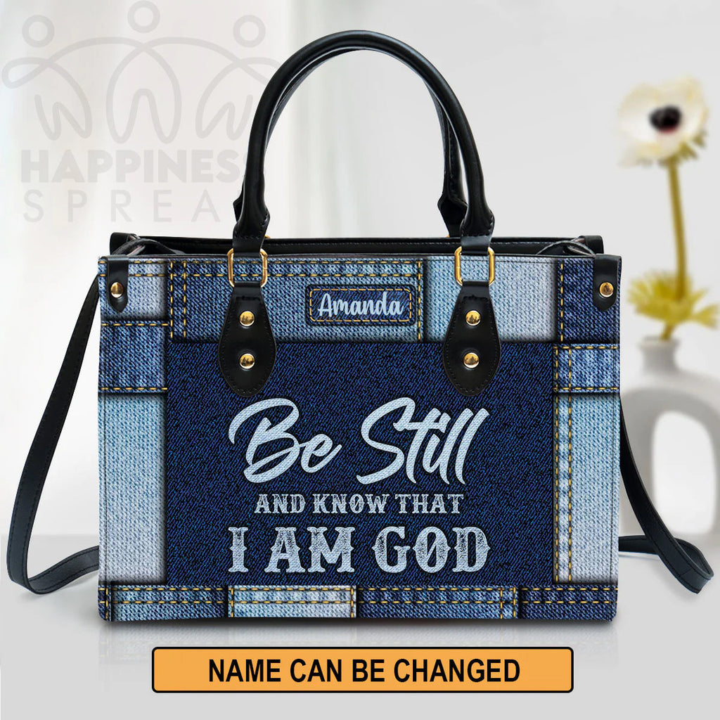Personalized 'Be Still' Christian Leather Tote Bag