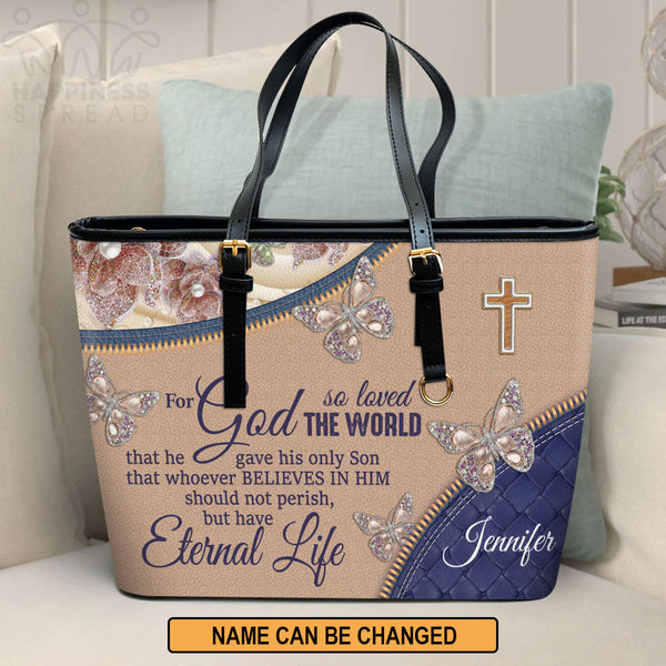 Personalized Christian Faith Leather Tote Bag