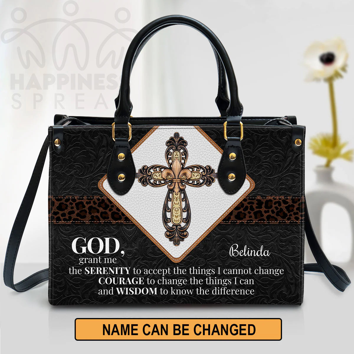 Personalized Christian Cross Leather Tote Bag