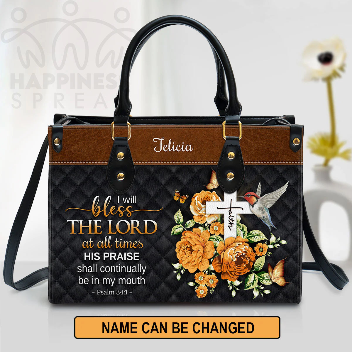 Personalized Bless The Lord Leather Tote Bag