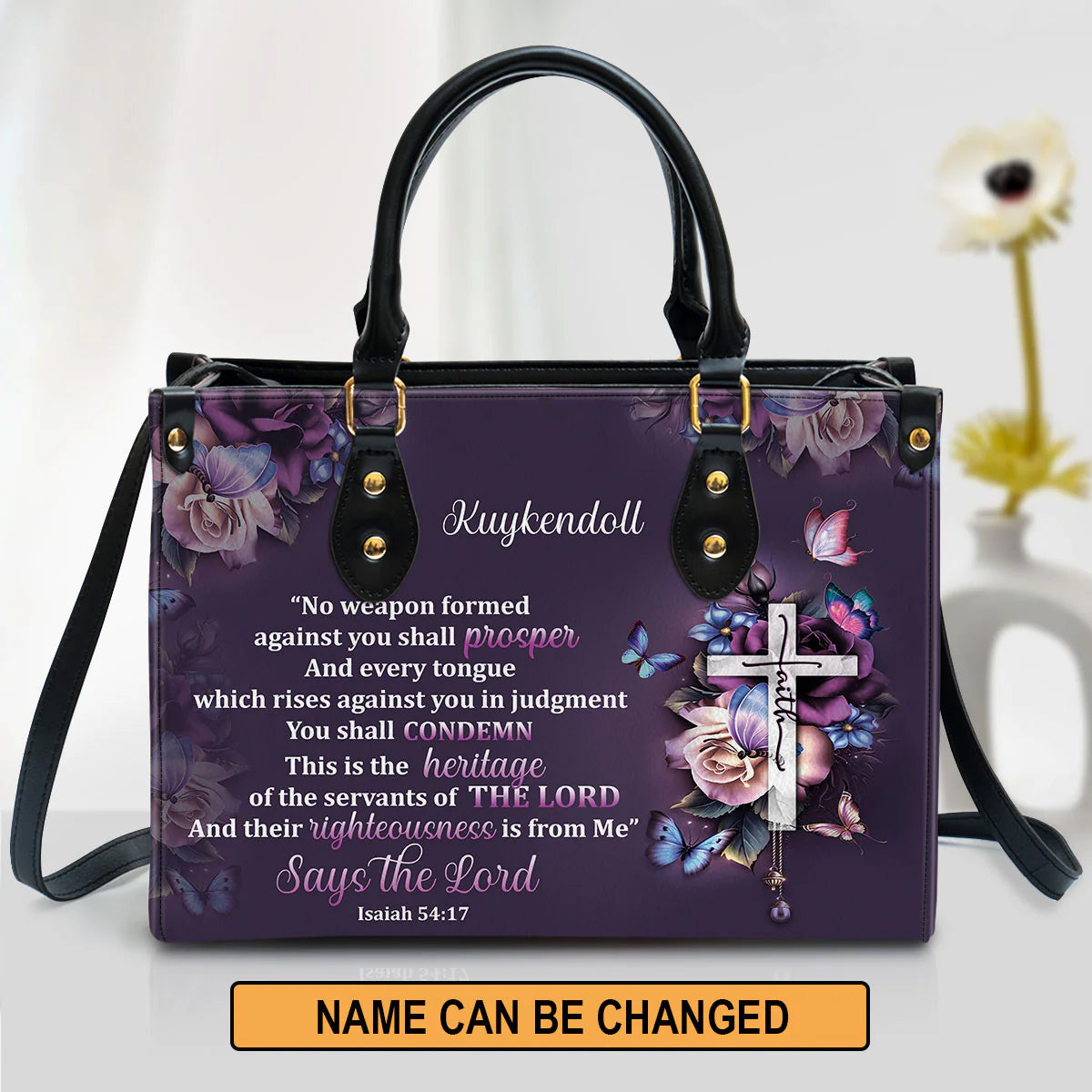 Personalized No Weapon Christian Leather Tote