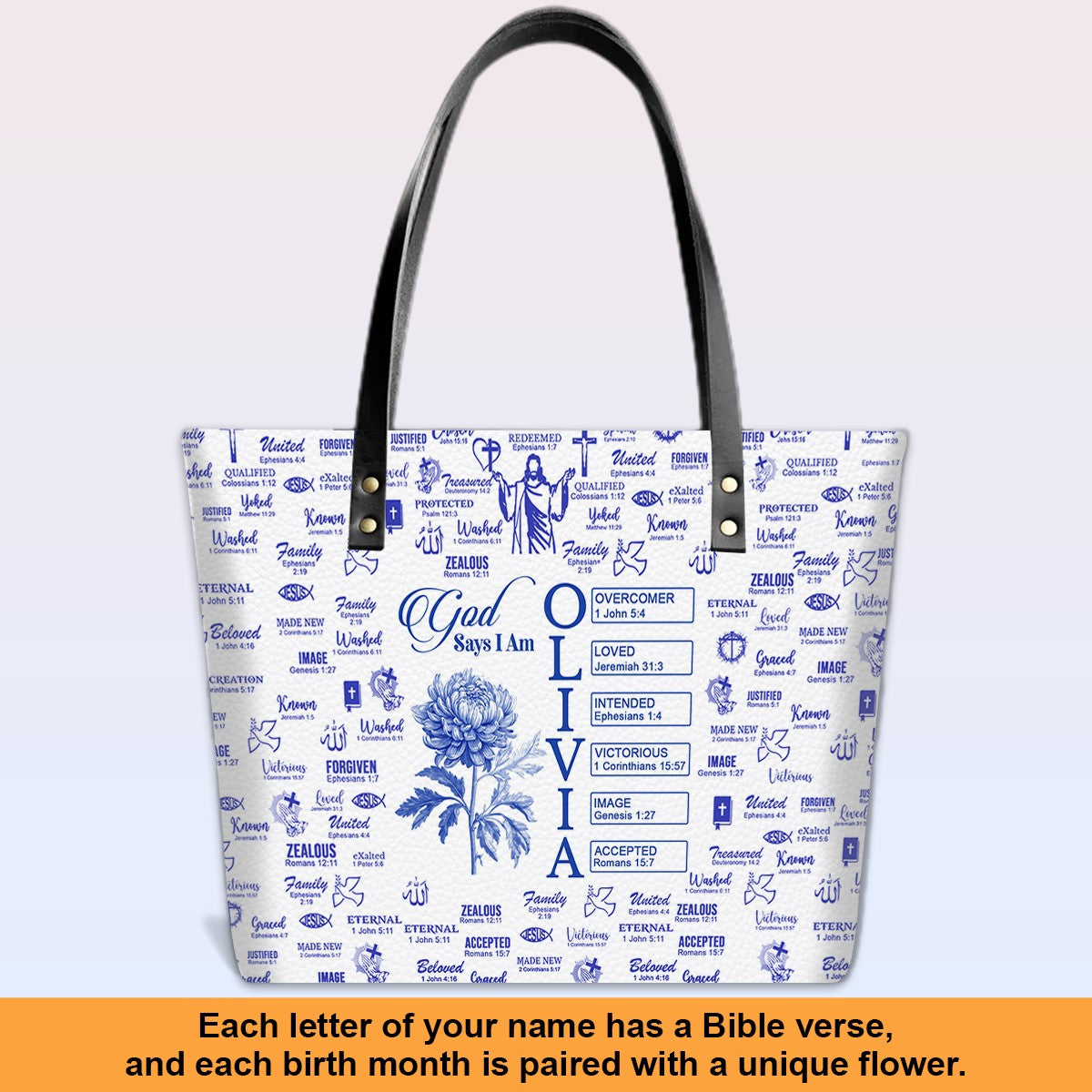 Personalized Bible Verse Floral Tote Bag