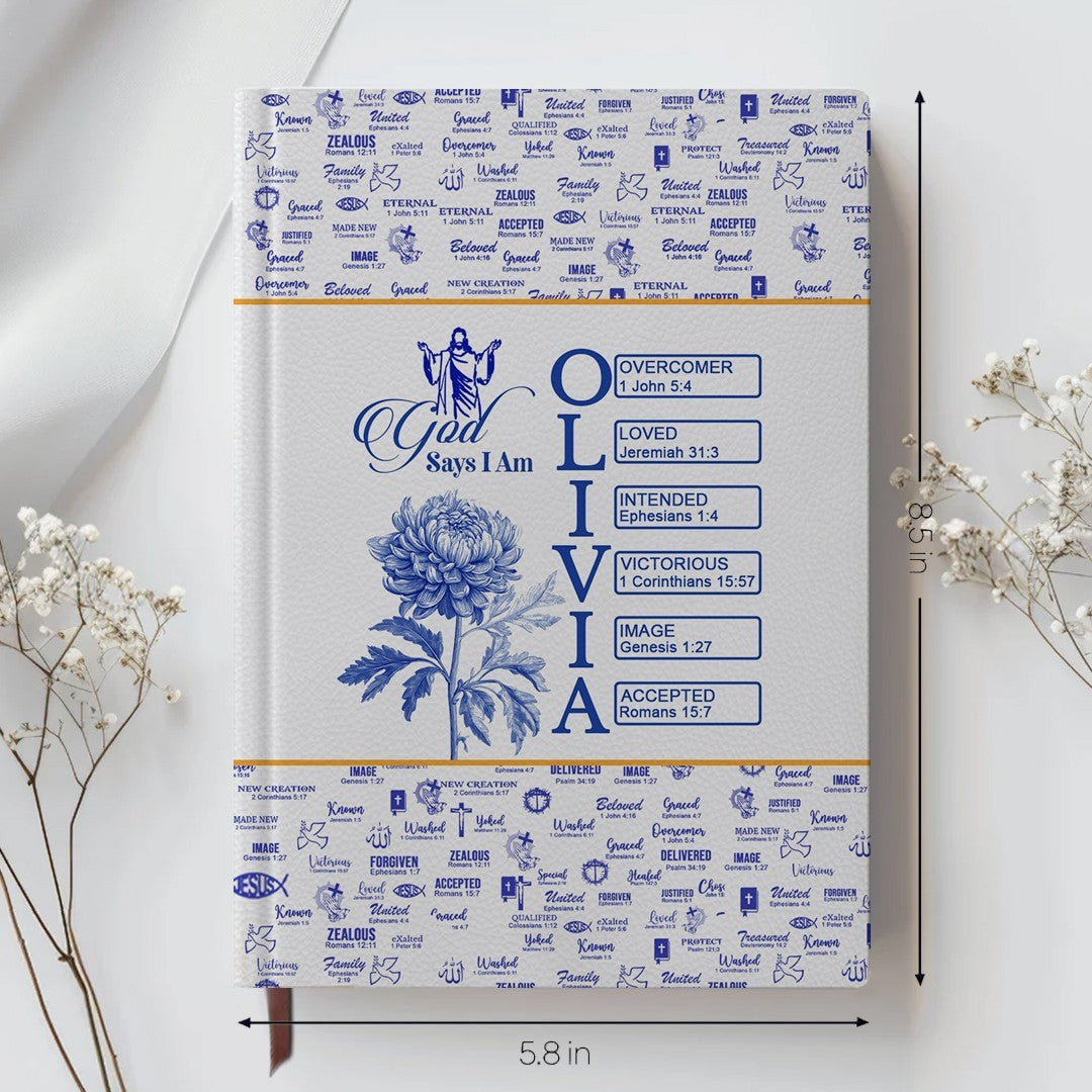 Personalized Floral "God Says I Am" Leather Journal