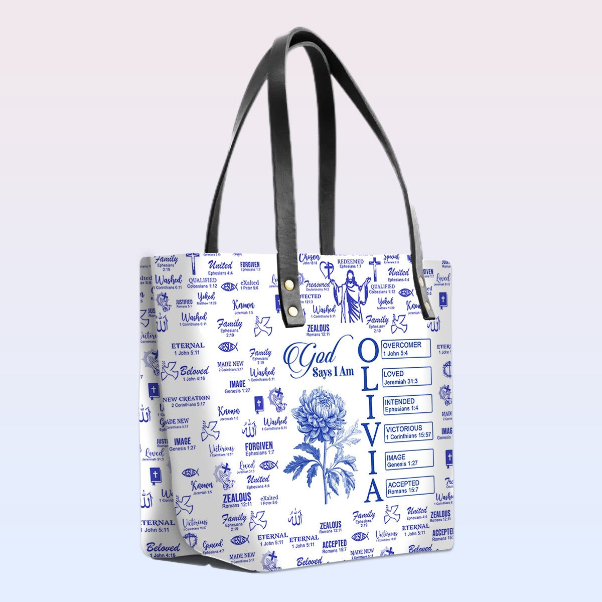 Personalized Bible Verse Floral Tote Bag