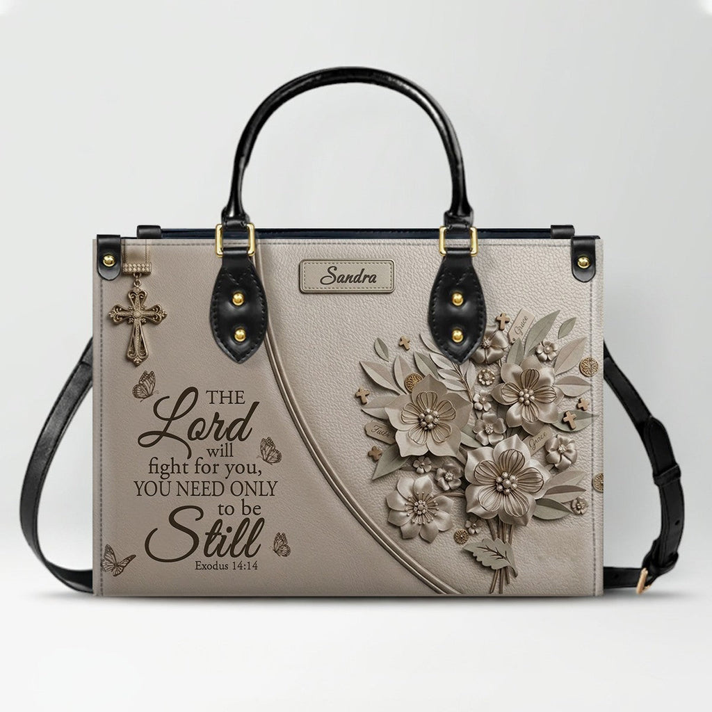 Personalized Exodus 14:14 Christian Leather Tote