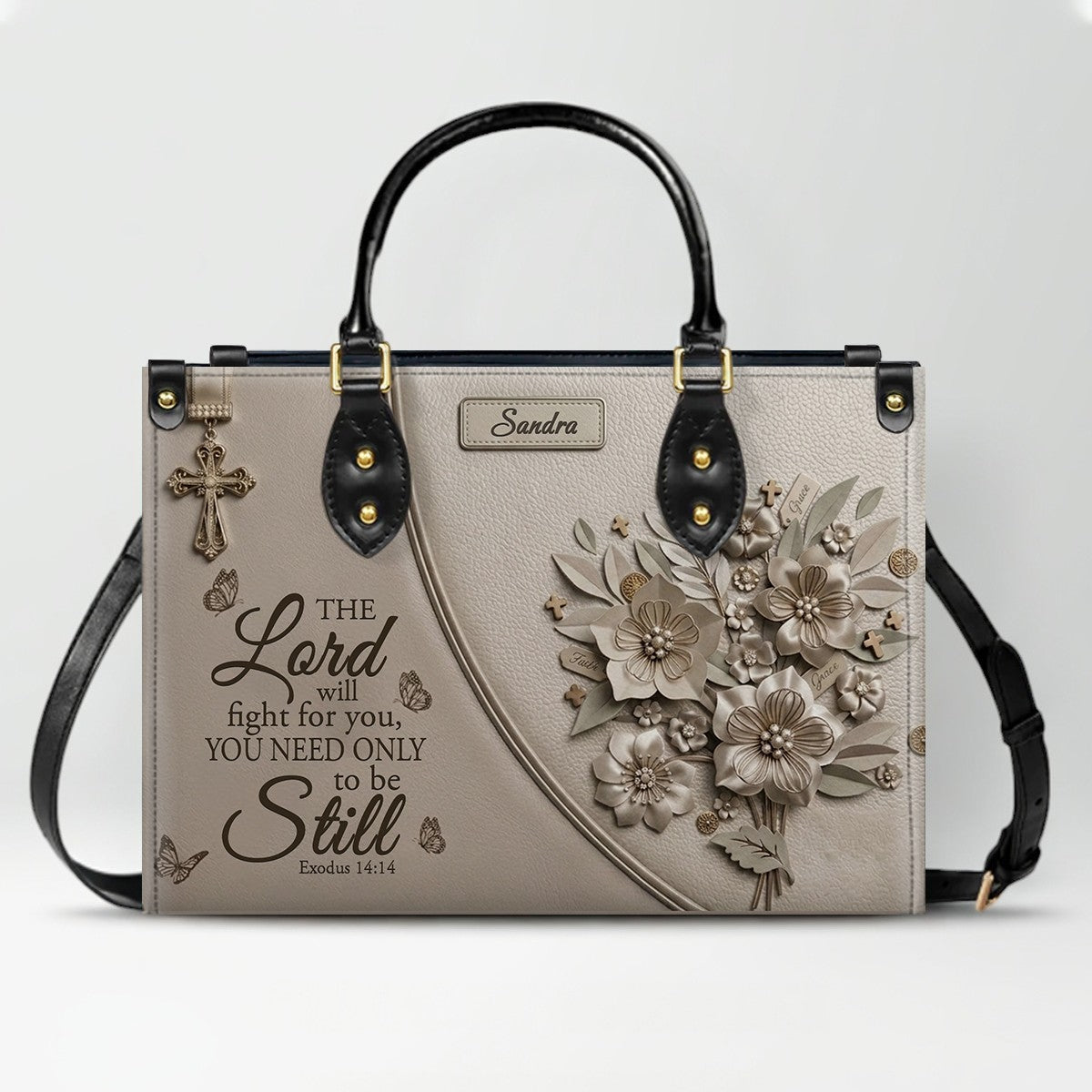 Personalized Exodus 14:14 Christian Leather Tote