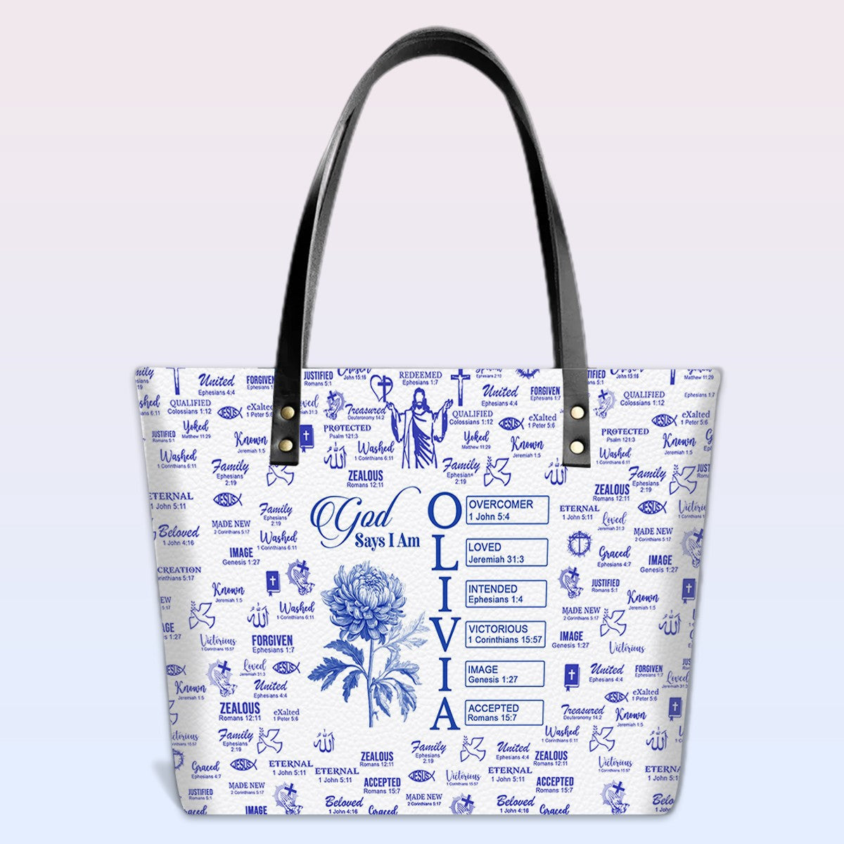 Personalized Bible Verse Floral Tote Bag
