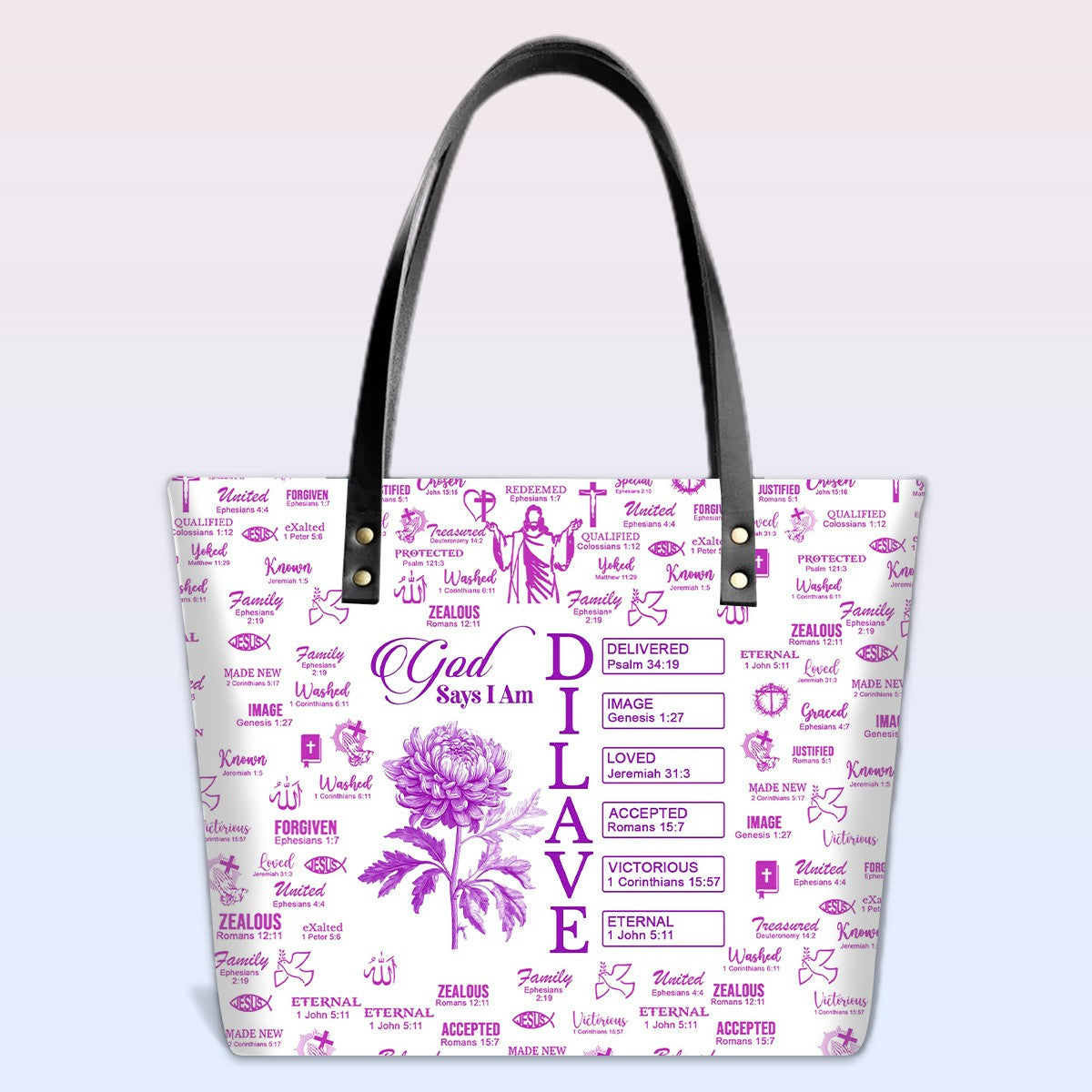 Personalized Bible Verse Floral Tote Bag