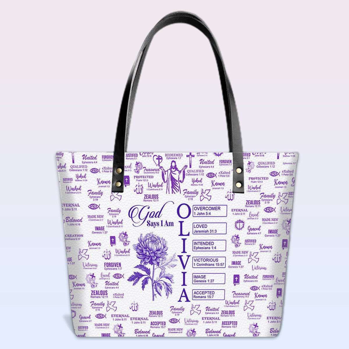 Personalized Bible Verse Floral Tote Bag