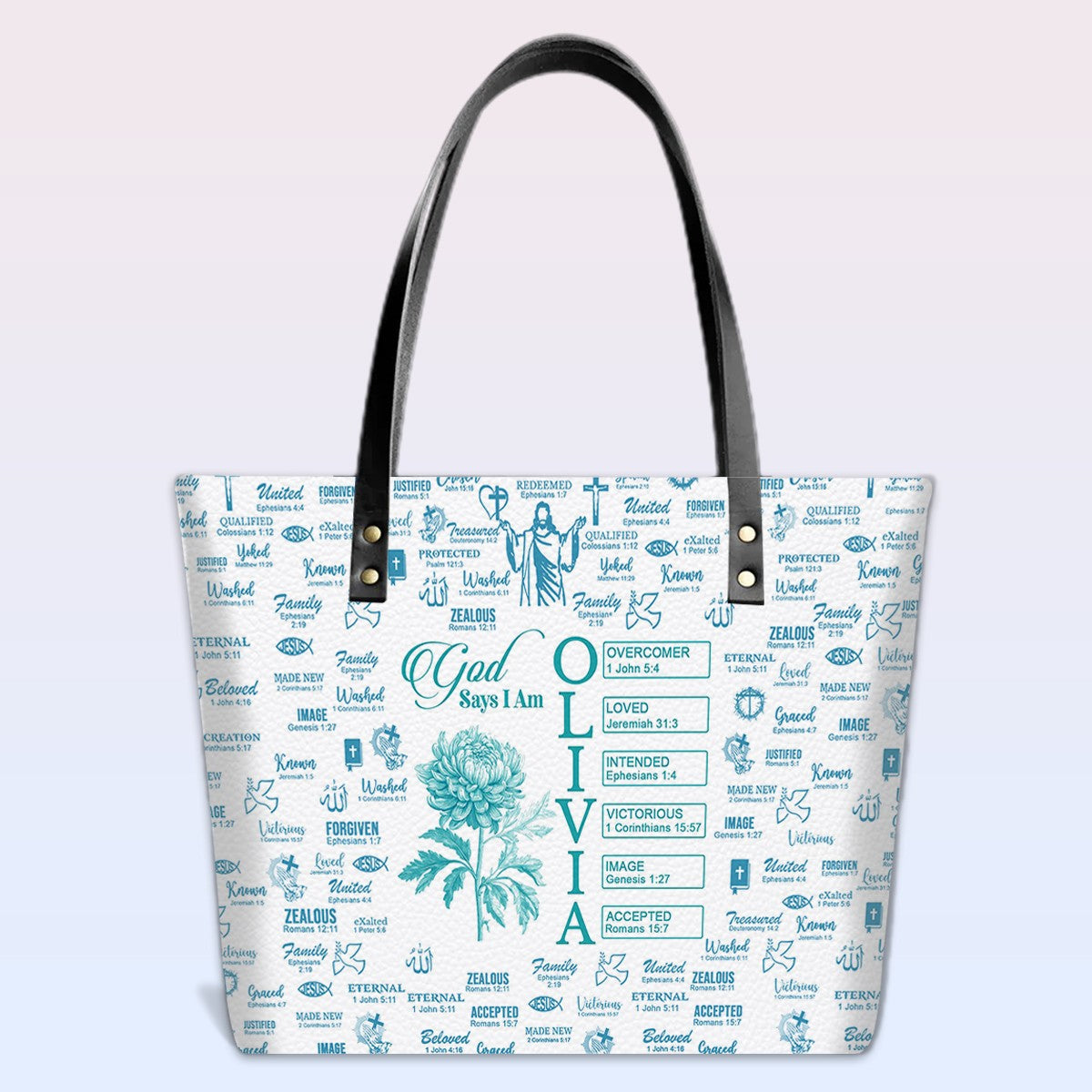 Personalized Bible Verse Floral Tote Bag