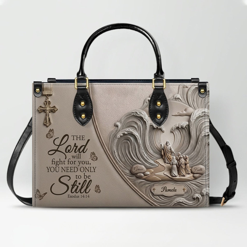 Personalized Exodus 14:14 Christian Leather Tote