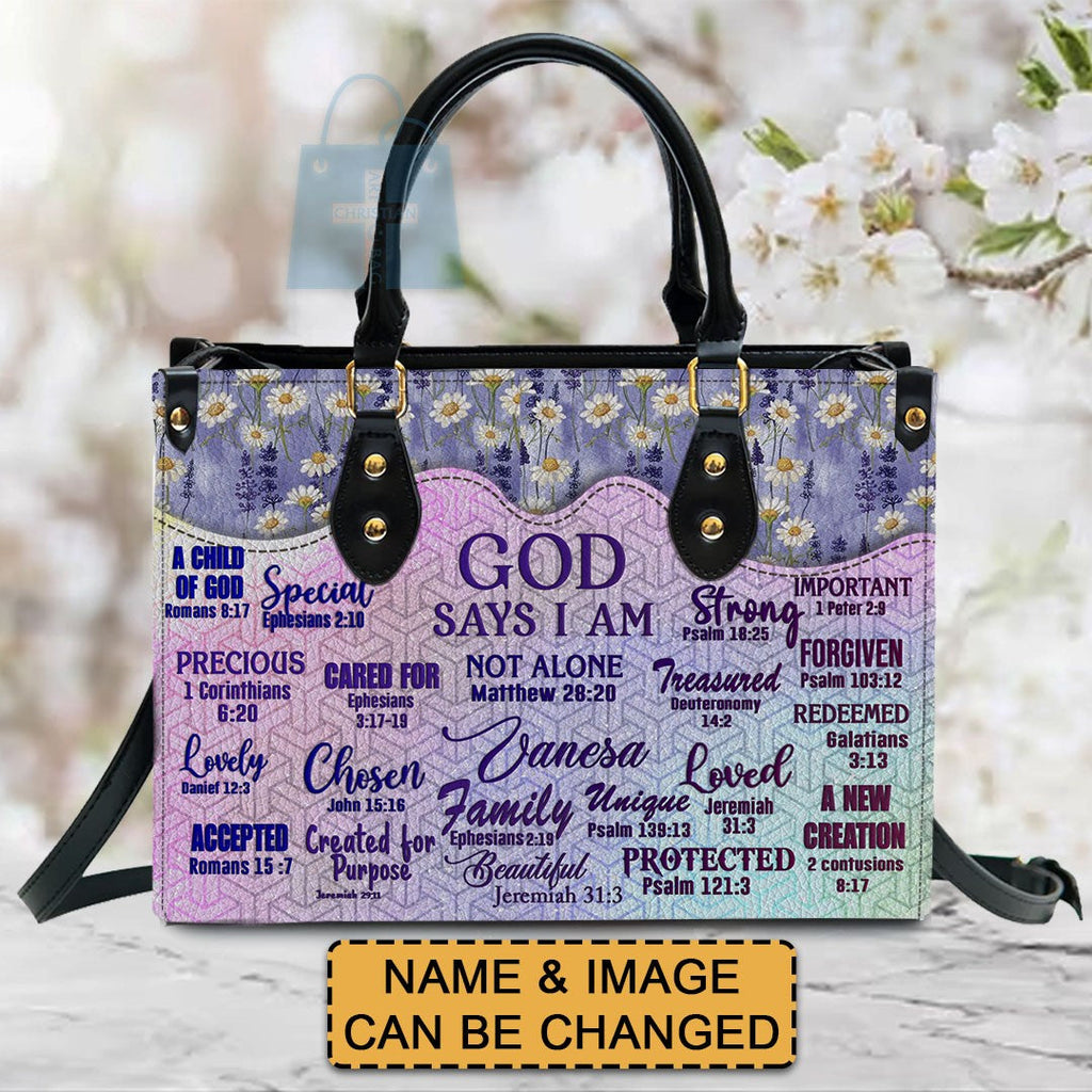 God Says I Am Monogram Leather Tote Bag