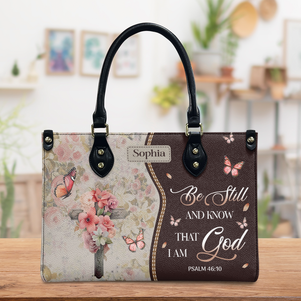 Personalized Faith Cross Butterfly Leather Bag