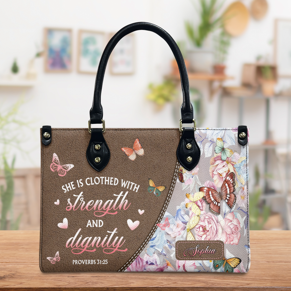 Proverbs 31:25 Butterfly Leather Handbag