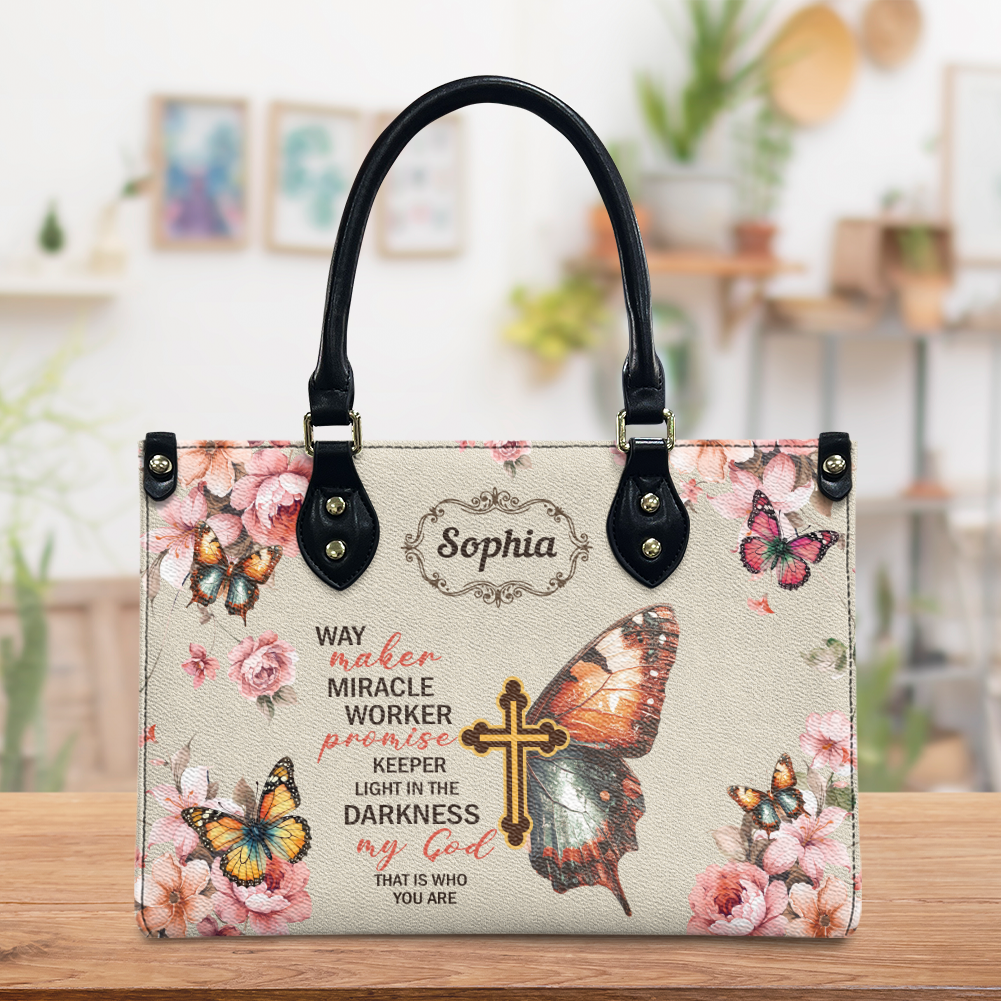 Personalized Way Maker Butterfly Leather Bag