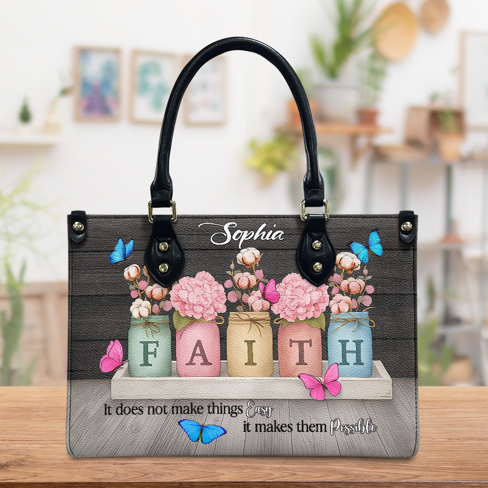 Faith Butterfly Floral Custom Leather Handbag