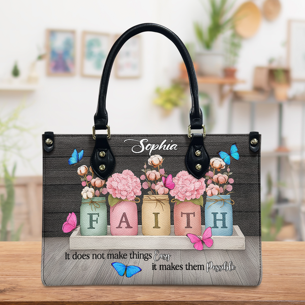 Faith Butterfly Floral Custom Leather Handbag