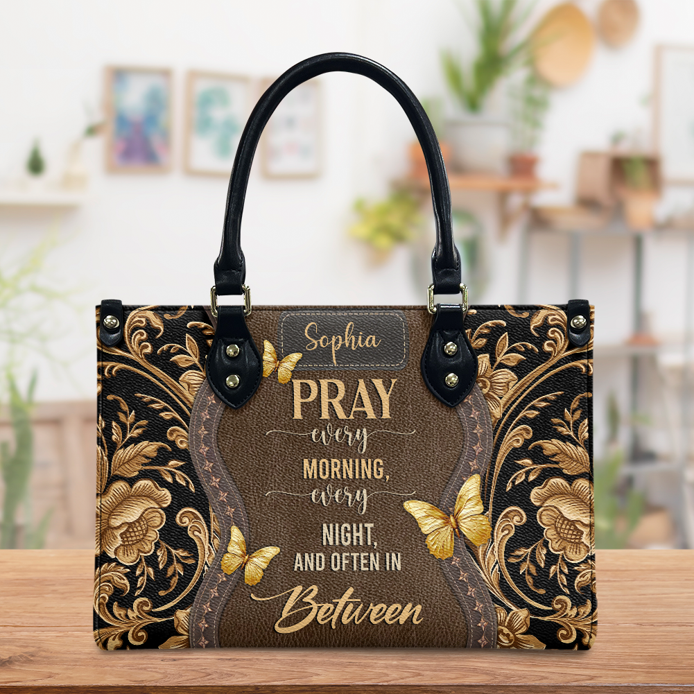 Pray Every Morning Dragonfly Leather Handbag