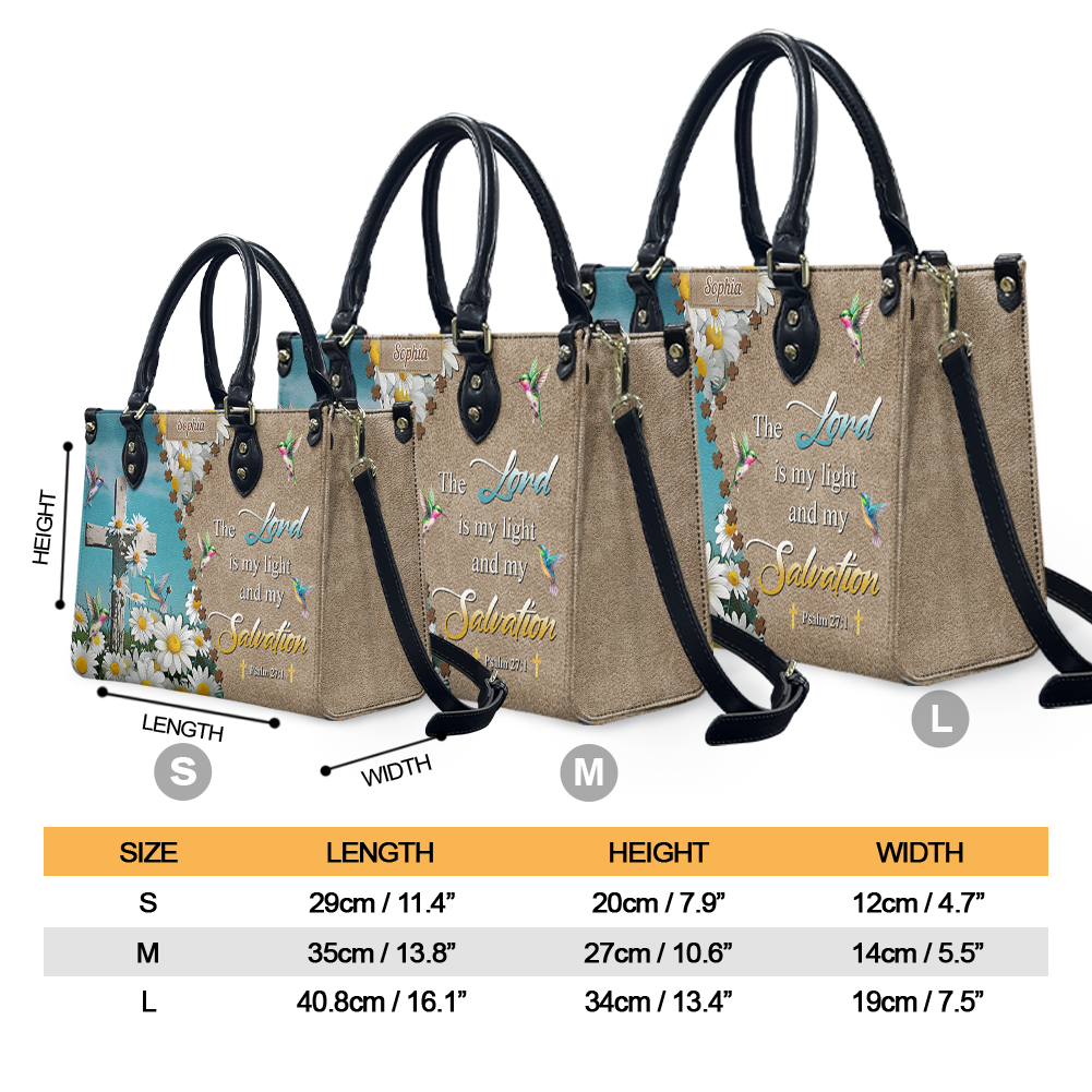 Psalm 27:1 Hummingbird Daisy Leather Bag
