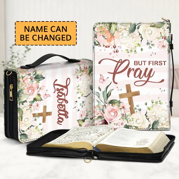 Personalized But First Pray Floral Bible Cover