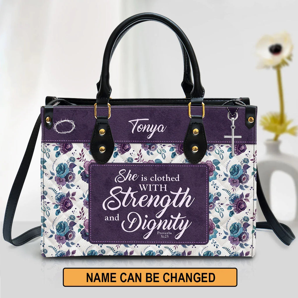 Personalized Strength & Dignity Leather Tote