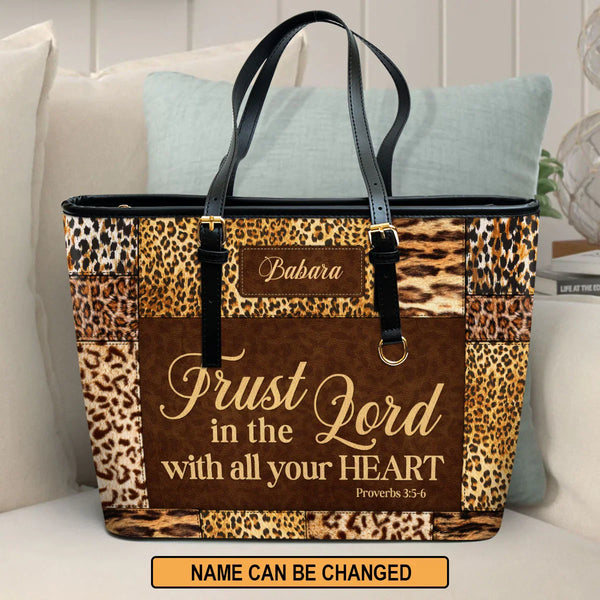 Trust In The Lord Proverbs 3:5-6 Leather Tote Bag