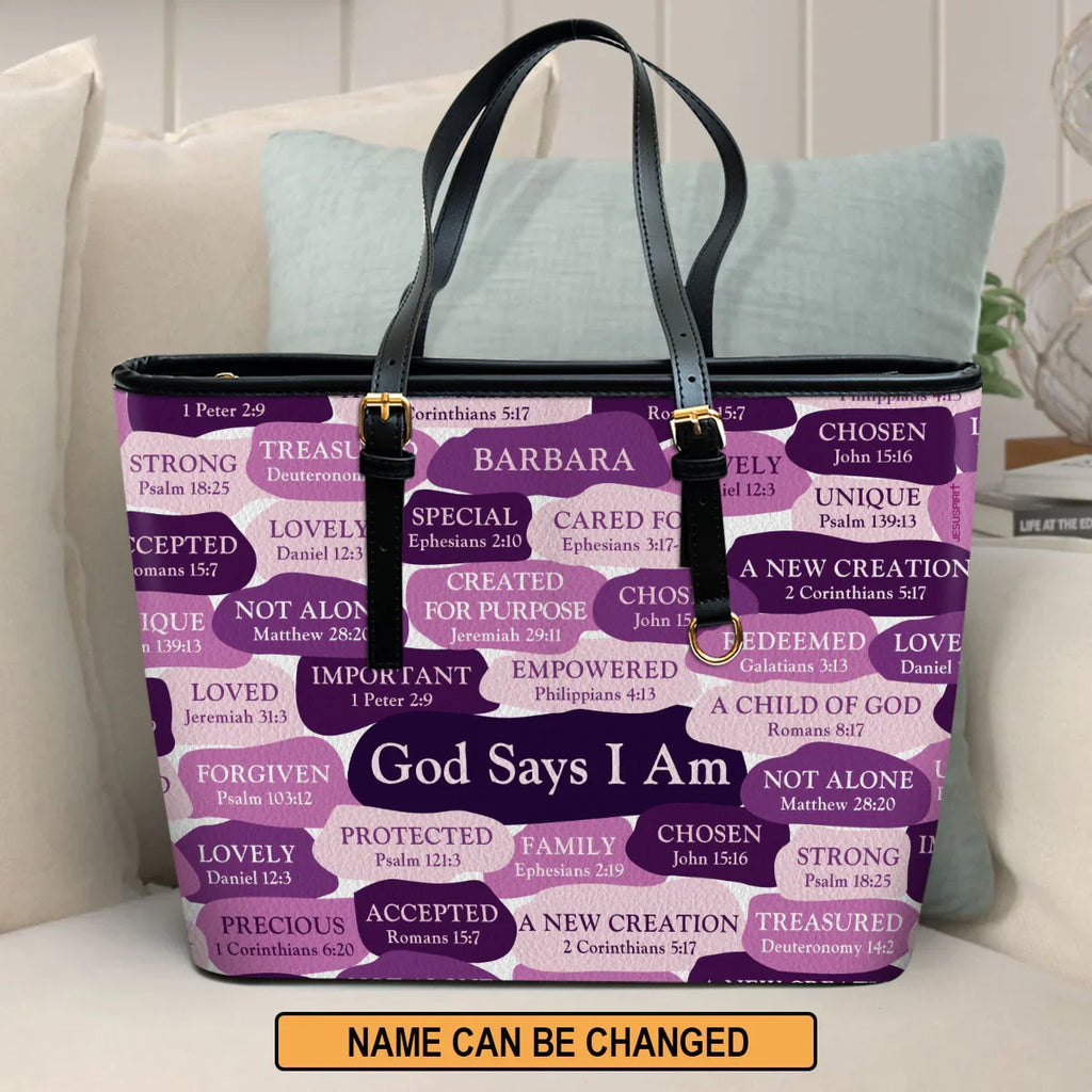 Personalized What God Says About You Leather Tote