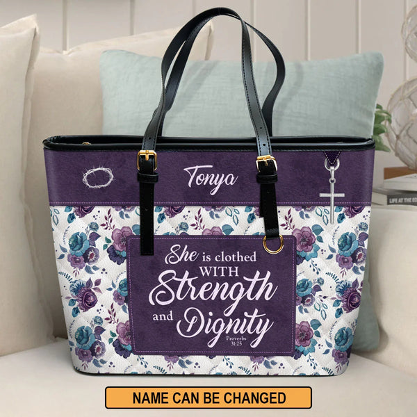 Personalized Strength & Dignity Leather Tote