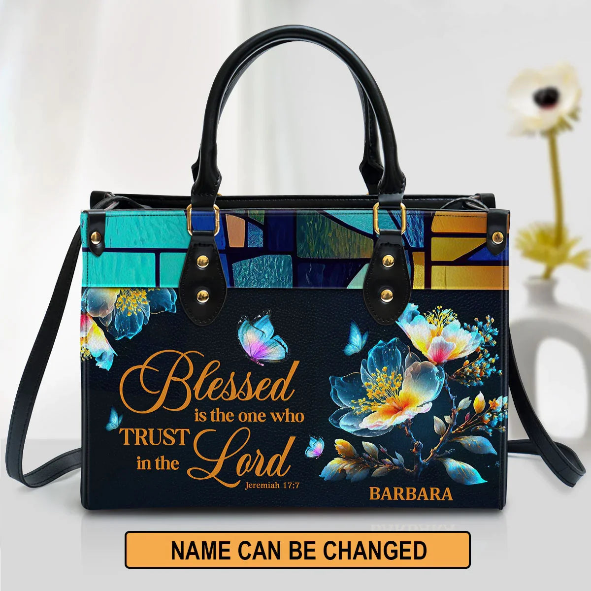 Jeremiah 17:7 Personalized Christian Leather Tote
