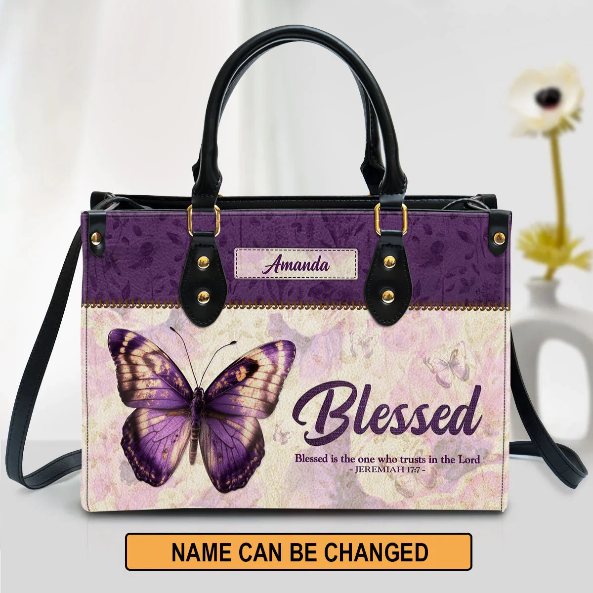 Personalized Jeremiah 17:7 Leather Tote Bag