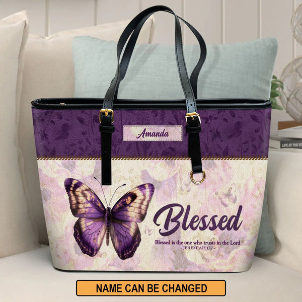 Personalized Jeremiah 17:7 Leather Tote Bag