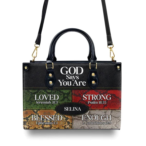 God Says You Are Personalized Leather Tote Bag