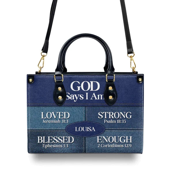 God Says I Am Blessed Leather Tote Bag