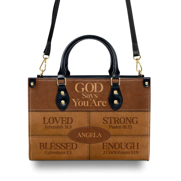 God Says You Are Strong Leather Tote Bag