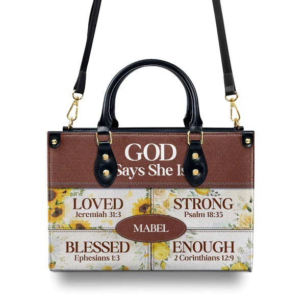 God Says She Is Personalized Leather Tote Bag