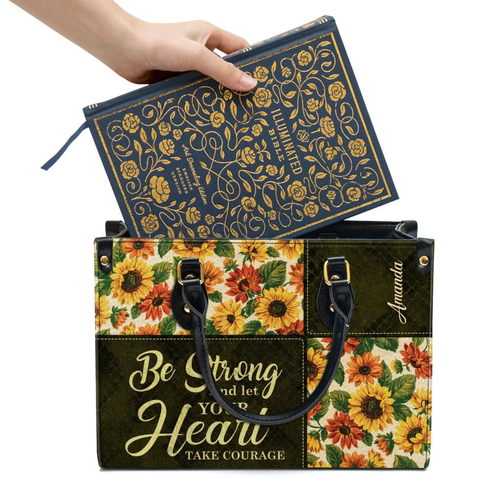 Be Strong & Take Courage Custom Leather Tote Bag