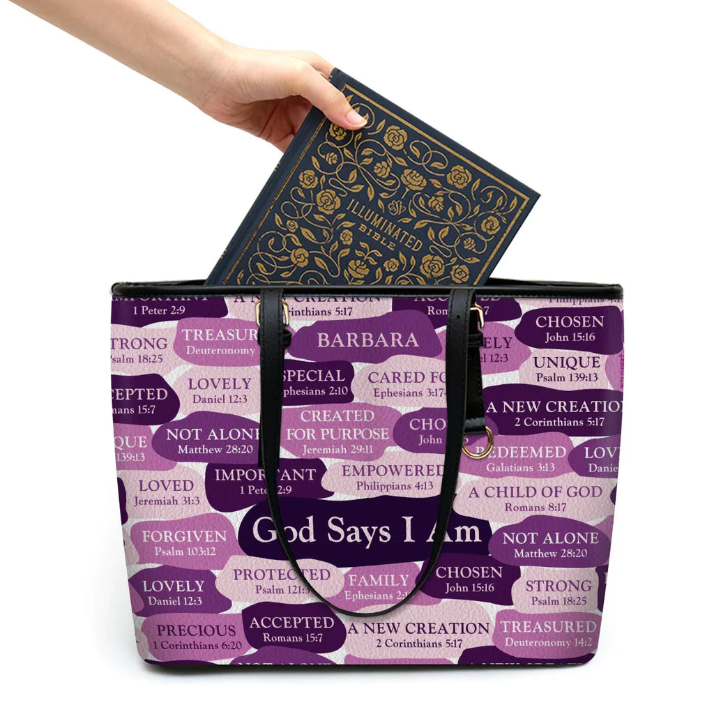 Personalized What God Says About You Leather Tote