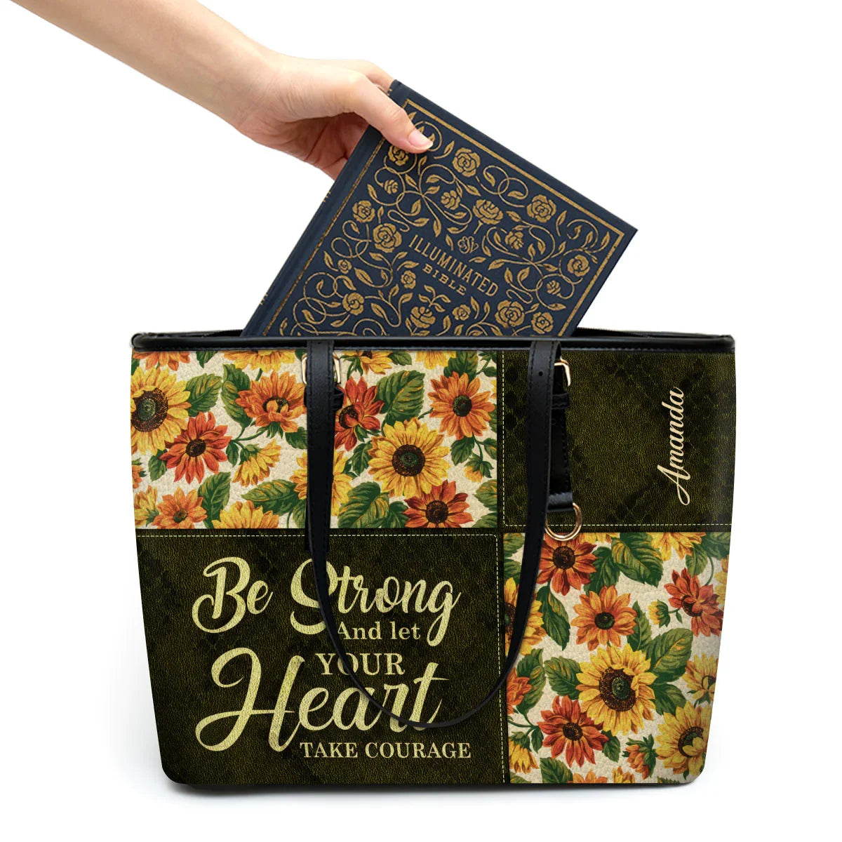 Be Strong & Take Courage Custom Leather Tote Bag