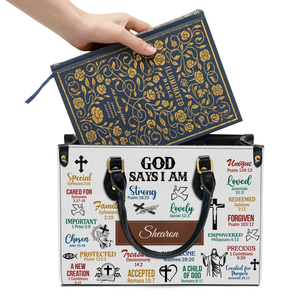 Personalized What God Says About You Leather Tote