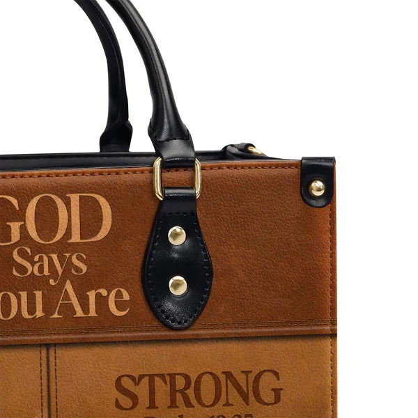 God Says You Are Strong Leather Tote Bag