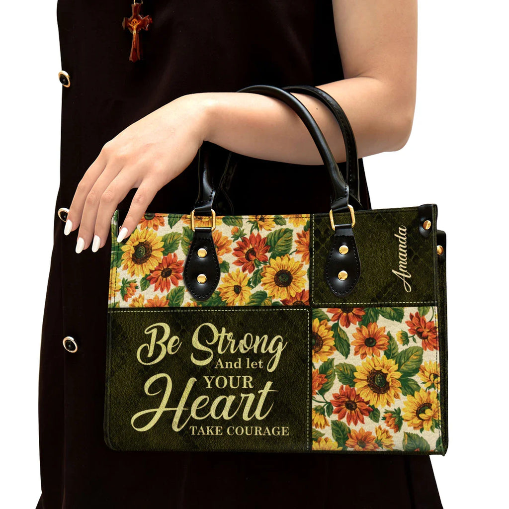 Be Strong & Take Courage Custom Leather Tote Bag