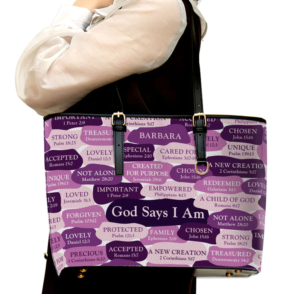 Personalized What God Says About You Leather Tote