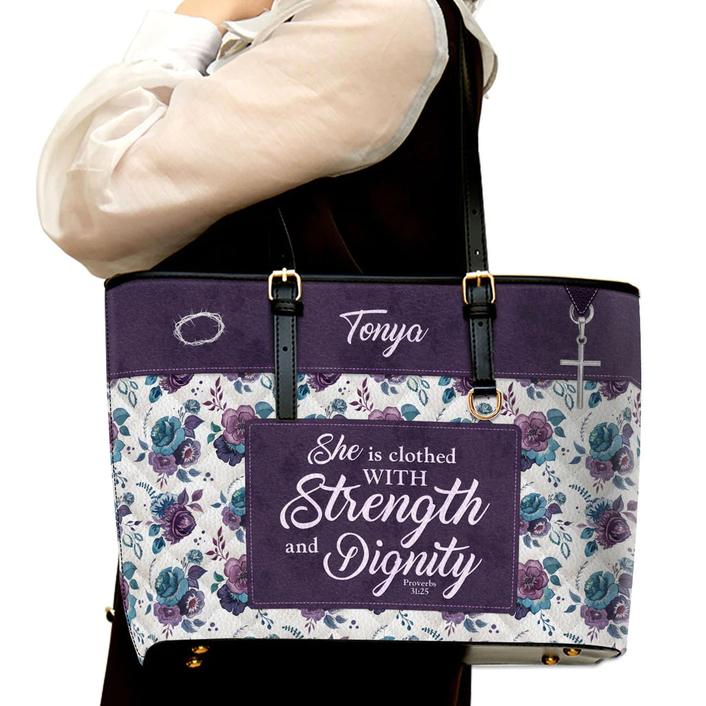 Personalized Strength & Dignity Leather Tote
