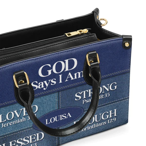 God Says I Am Blessed Leather Tote Bag