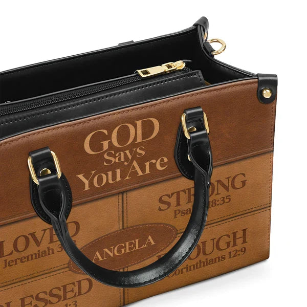 God Says You Are Strong Leather Tote Bag