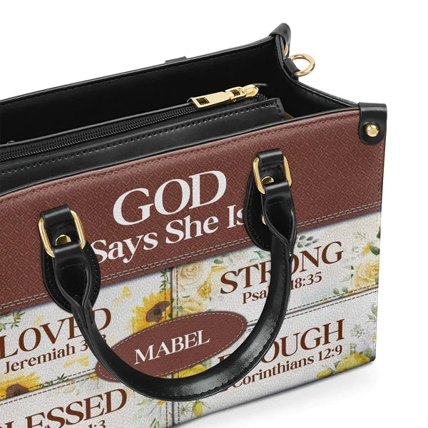 God Says She Is Personalized Leather Tote Bag