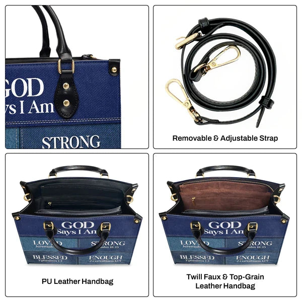 God Says I Am Blessed Leather Tote Bag