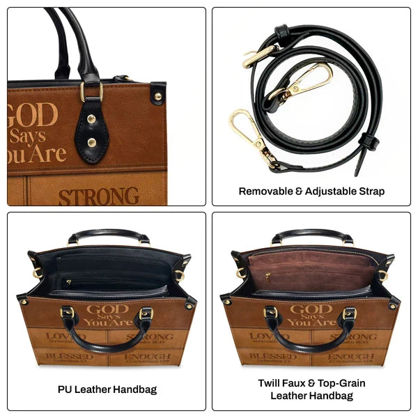 God Says You Are Strong Leather Tote Bag